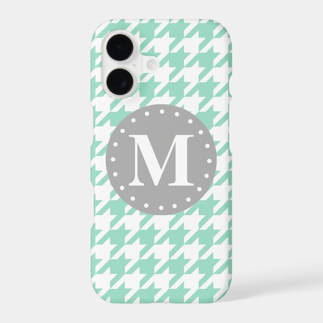 Mint Houndstooth Pattern Grey Monogram (Back)