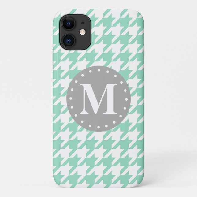 Mint Houndstooth Pattern Grey Monogram Case-Mate iPhone Case (Back)