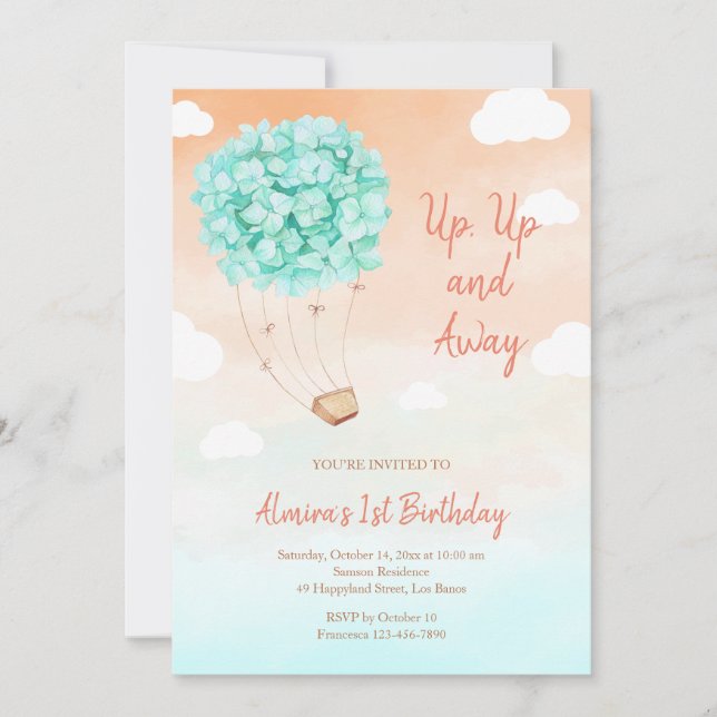 Mint Hydrangea Ride Birthday Invitation (Front)