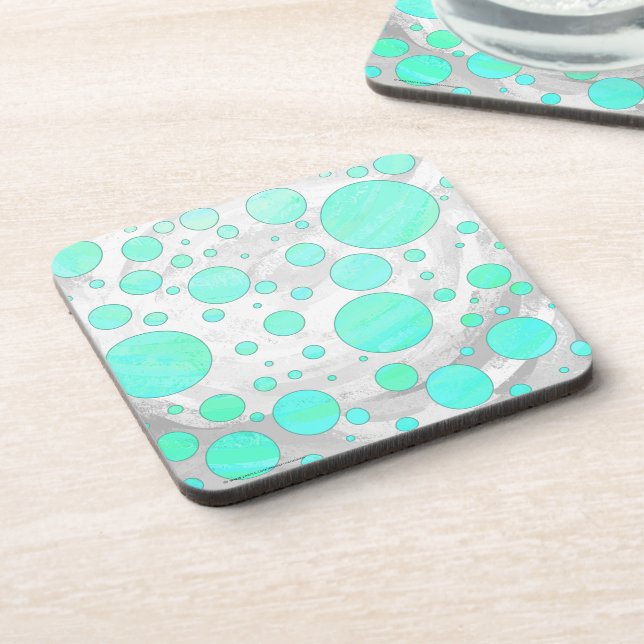 Mint Ice Aqua Blue Polka Dots Coaster (Left Side)