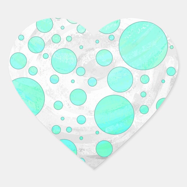 Mint Ice Aqua Blue Polka Dots Heart Sticker (Front)