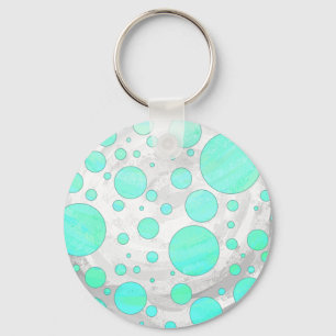 Mint Ice Aqua Blue Polka Dots Key Ring