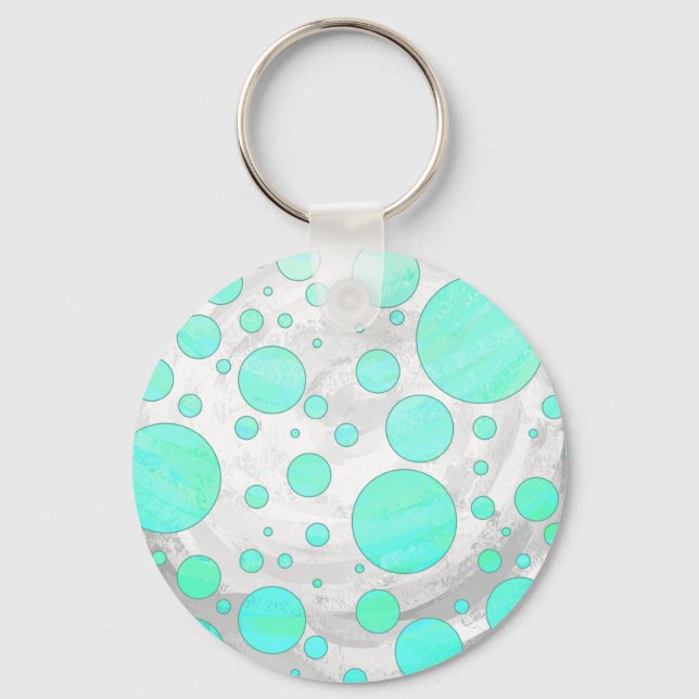 Mint Ice Aqua Blue Polka Dots Key Ring (Front)