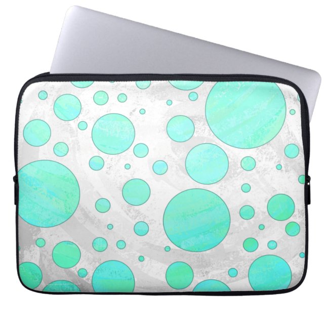 Mint Ice Aqua Blue Polka Dots Laptop Sleeve (Front)