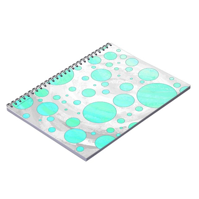 Mint Ice Aqua Blue Polka Dots Notebook (Left Side)
