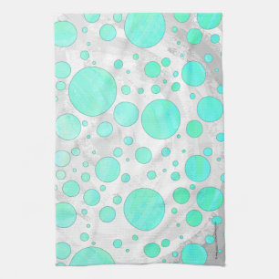 Mint Ice Aqua Blue Polka Dots Tea Towel