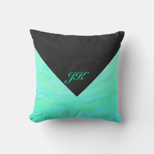 Mint Ice Blue and Black Monogram Cushion