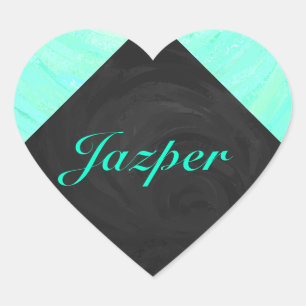 Mint Ice Blue and Black Monogram Heart Sticker
