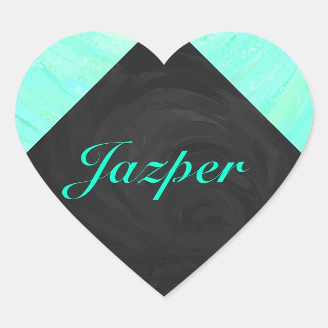 Mint Ice Blue and Black Monogram Heart Sticker (Front)