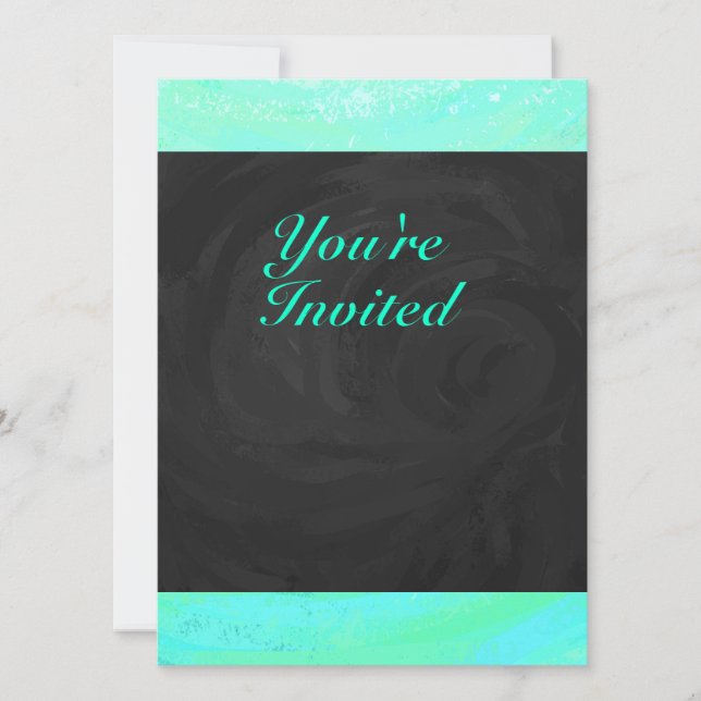 Mint Ice Blue and Black Monogram Invitation (Front)