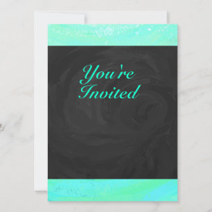 Mint Ice Blue and Black Monogram Invitation