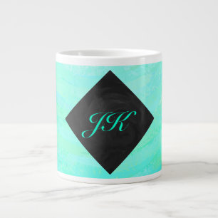 Mint Ice Blue and Black Monogram Large Coffee Mug