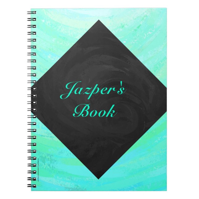 Mint Ice Blue and Black Monogram Notebook (Front)