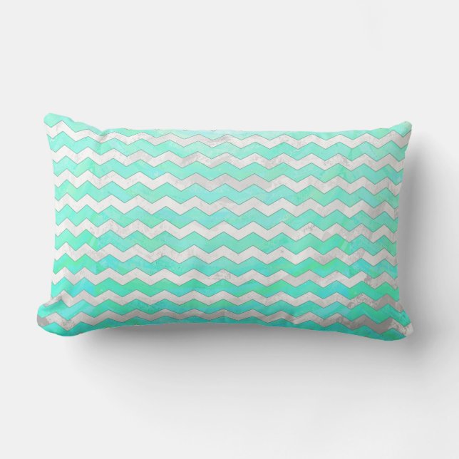 Mint Ice Blue Chevron Pattern Lumbar Cushion (Front)