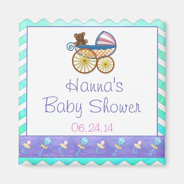 Mint Ice Blue Chevron Patteryn Baby Magnet (Front)