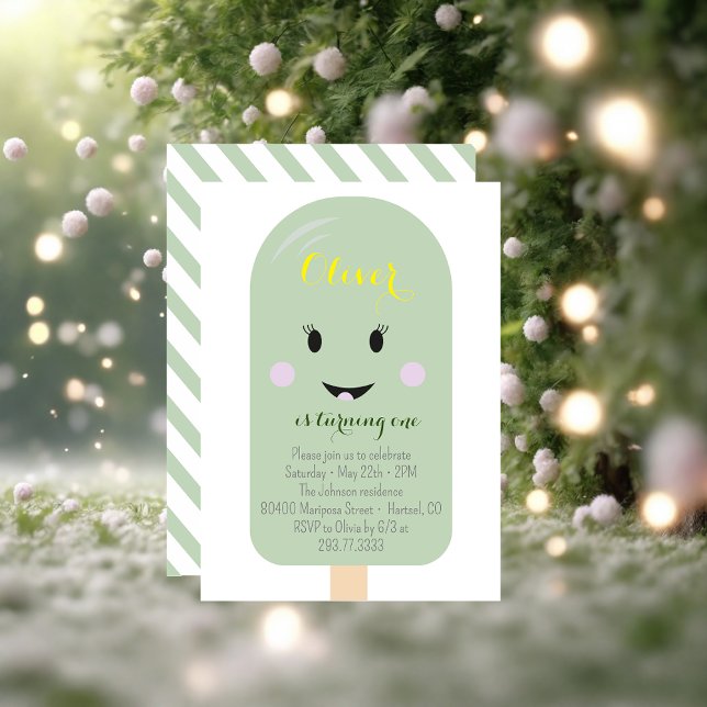 Mint Ice Cream Cone Scoop Confetti Birthday Party Invitation (Creator Uploaded)