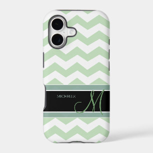 Mint Ice Cream Green Zig Zag Pattern with monogram