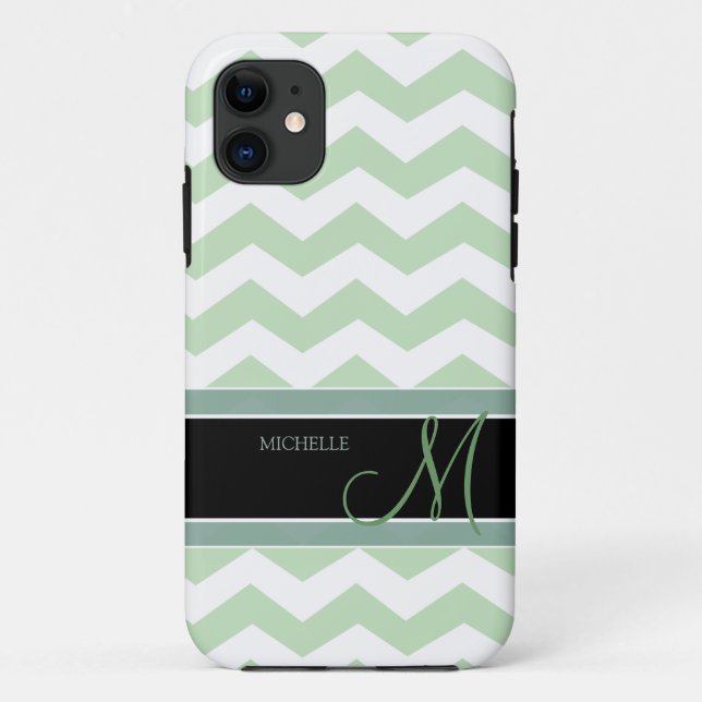 Mint Ice Cream Green Zig Zag Pattern with monogram Case-Mate iPhone Case (Back)
