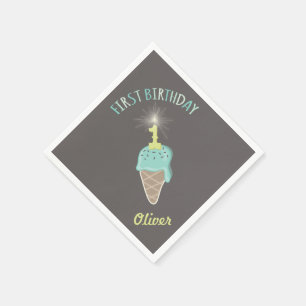 Mint Ice Cream Sparkler Boy's 1st Birthday Party Napkin