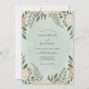 Mint Ivory Foliage Eucalyptus Wedding Invitation