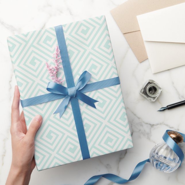 Mint/Ivory Greek Key Seamless Pattern Chic Wedding Wrapping Paper (Gifting)