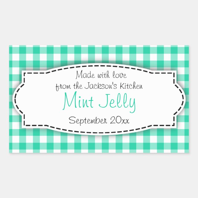 Mint Jelly green gingham food label sticker (Front)