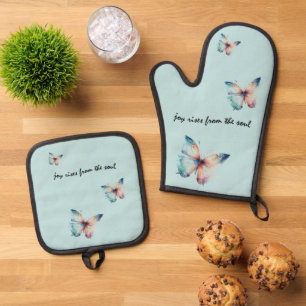 Mint Joy Rises from the Soul Butterfly Oven Mitt & Pot Holder Set
