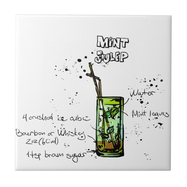 Mint Julep Cocktail Recipe Ceramic Tile (Front)