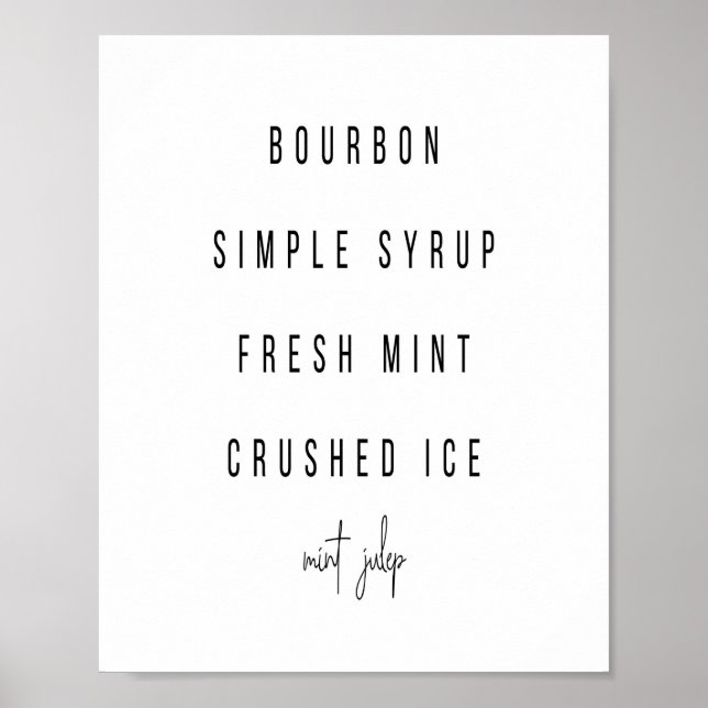 Mint Julep Cocktail Recipe Poster (Front)