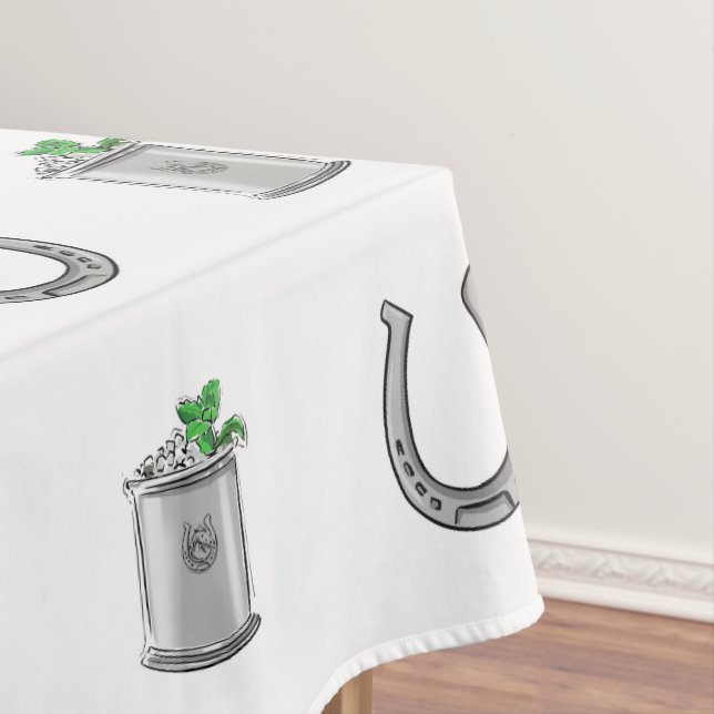 Mint Julep Cocktails and Horseshoes Derby Party Tablecloth (In Situ)