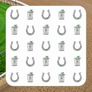 Mint Julep Cocktails & Horseshoe Pattern Race Day  Square Paper Coaster