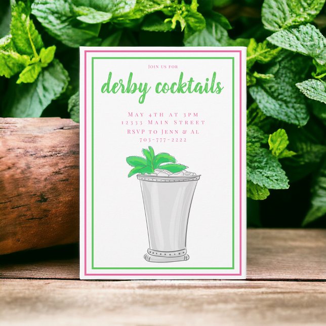Mint Julep Derby Cocktail Party / Pink and Green Invitation (Creator Uploaded)