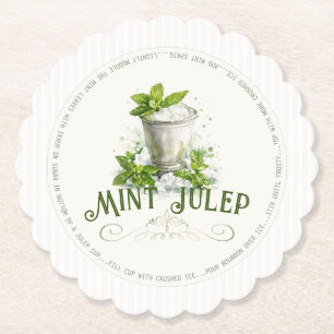Mint Julep Recipe Derby Party Modern Watercolor Paper Coaster