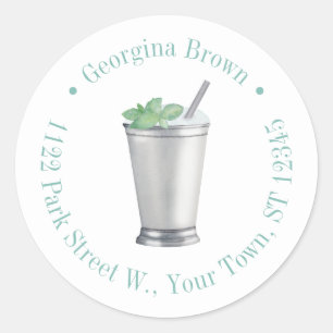 Mint Julep Watercolor Cocktail Return Address Classic Round Sticker