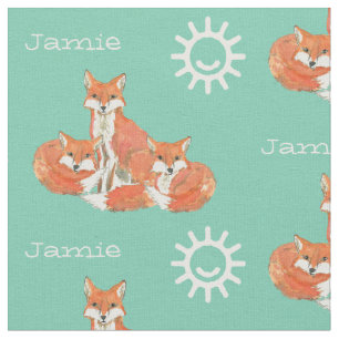 Mint Kids Sunshine Fox Tracks Personalised Fabric