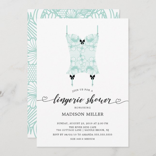 Mint Lace Corset Bridal Lingerie Shower Invitation (Front/Back)