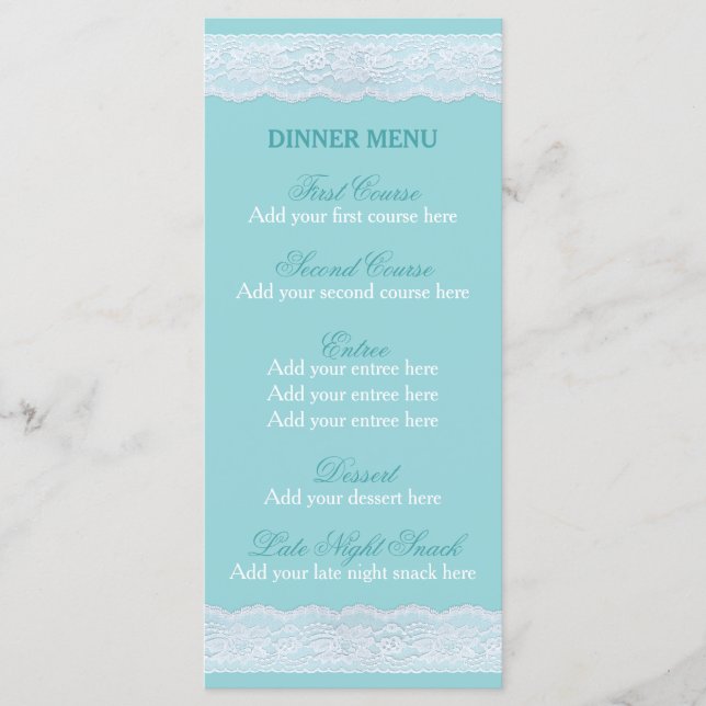 Mint lace menu Wedding dinner menu template (Front)