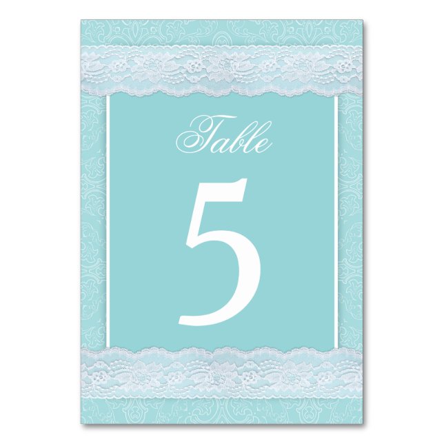 Mint lace wedding table number cards (Front)