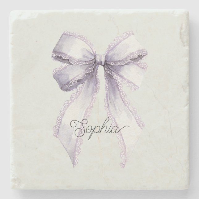 Mint Lavender Bow Stone Coaster (Front)