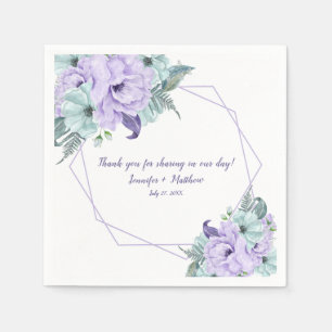 Mint Lavender Purple Watercolor Peonies Reception Napkin
