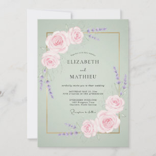Mint Lavender Rose Wedding Invitation
