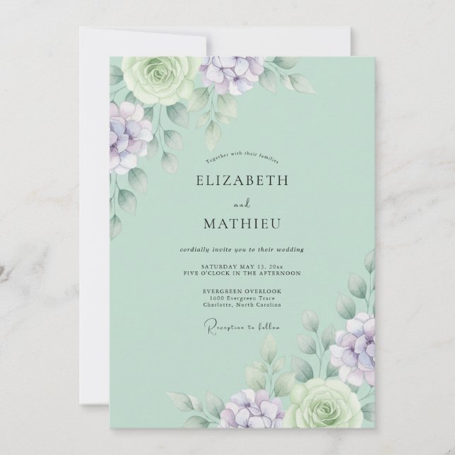 Mint Lavender Succulent Eucalyptus Wedding Invitation (Front)