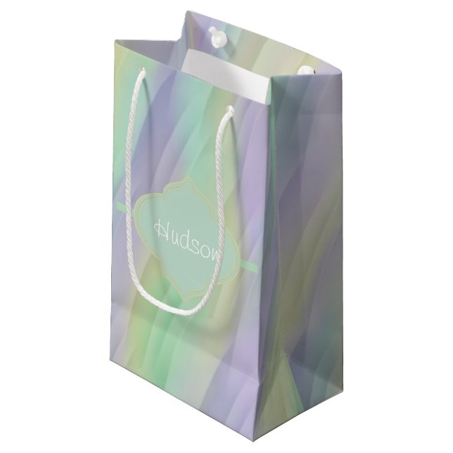 Mint Lavender Yellow Monogram Small Gift Bag (Front Angled)