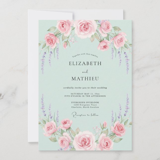 Mint Lilac Dusty Rose Wedding Invitation (Front)