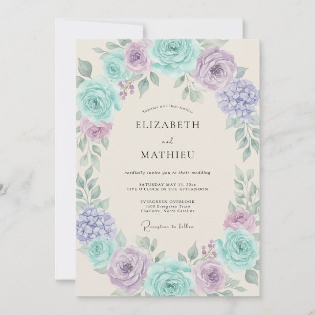 Mint Lilac Ethereal Spring Wedding Invitation (Front)