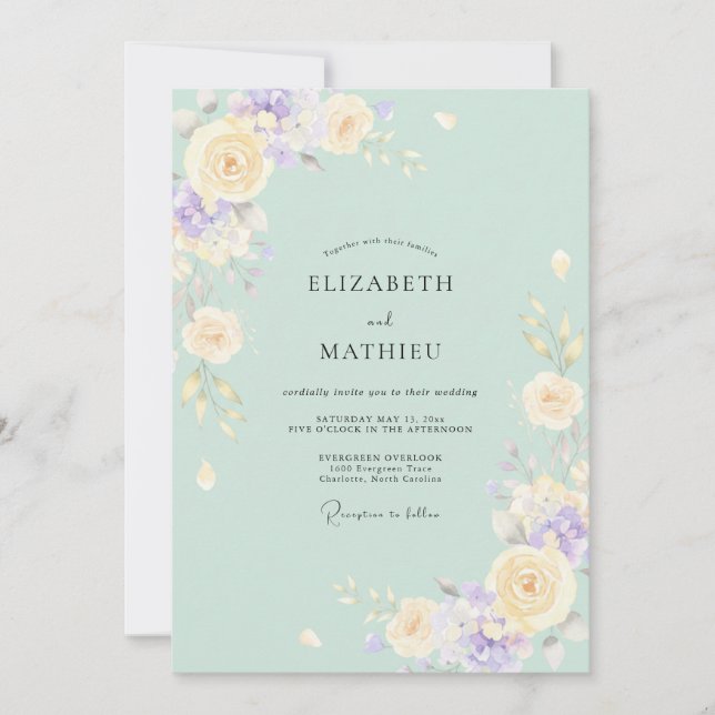 Mint Lilac Peony Wedding Invitation (Front)