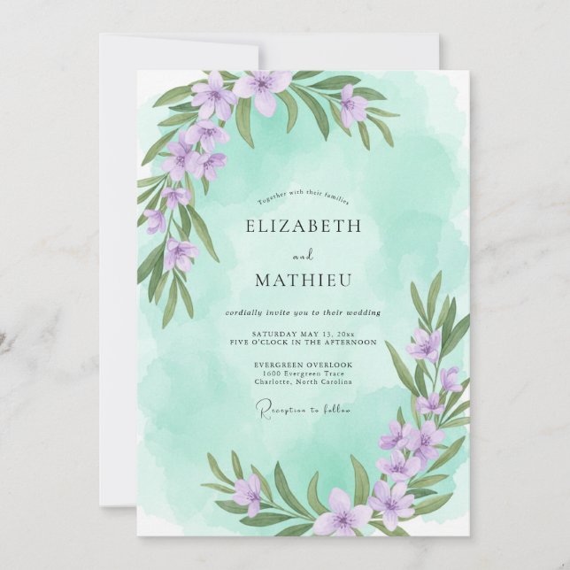 Mint Lilac Sprig Eucalyptus Wedding Invitation (Front)