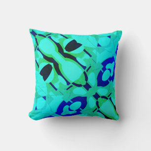 Mint Lime Blue Blackl Mediterranean Slanted Design Cushion