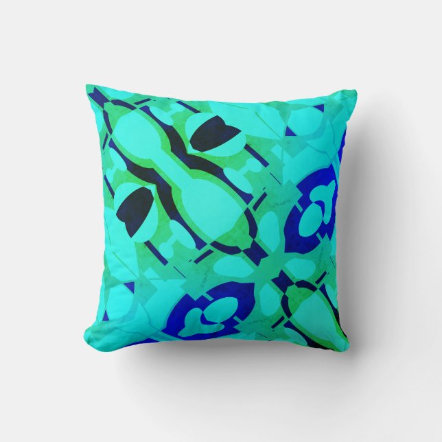 Mint Lime Blue Blackl Mediterranean Slanted Design Cushion (Front)