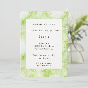 Mint Lime Green Tie Dye Birthday Invitation